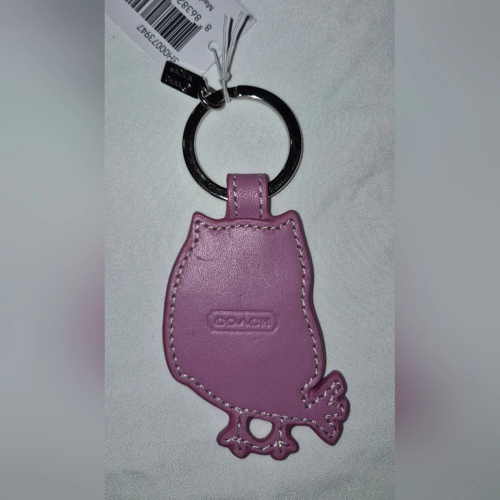 Coach Pink Leather Owl Keychain NWT